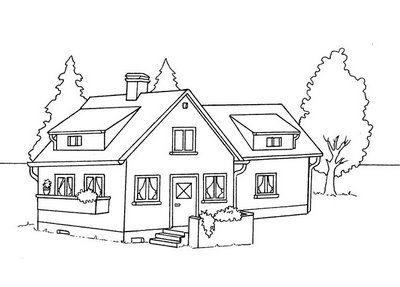 Desenho Para Colorir Casa - Pinte Casas Grandes e Detalhadas